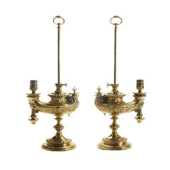 Antique Pair of Aladdin Form Wild and Wessel Lamps, circa 1850