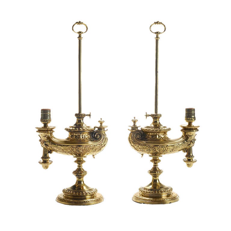 Pair of Aladdin Form Wild and Wessel Lamps, circa 1850