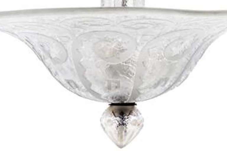 Art Deco Etched Glass Chandelier signed Daum 2