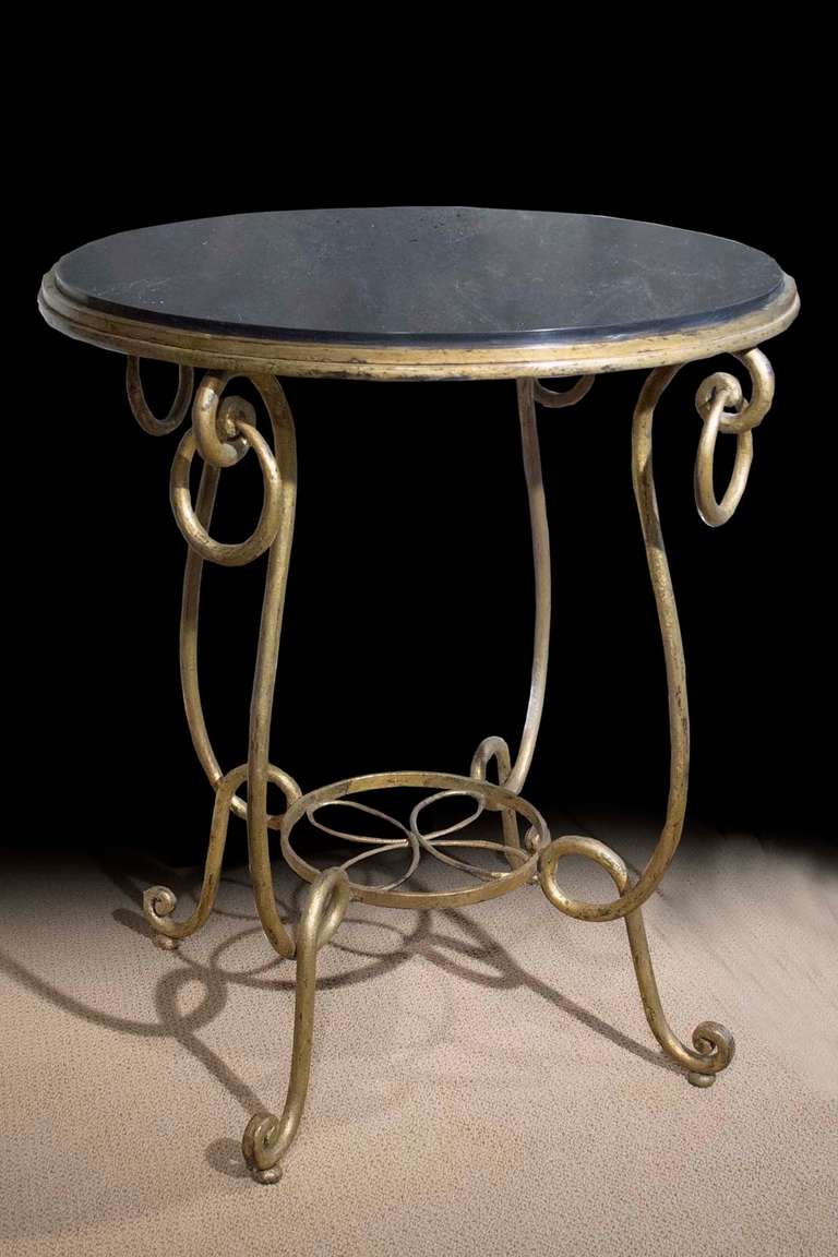 Art Deco Pair of Gilt Iron Occasional Tables in the Manner of René Prou, circa 1940 For Sale