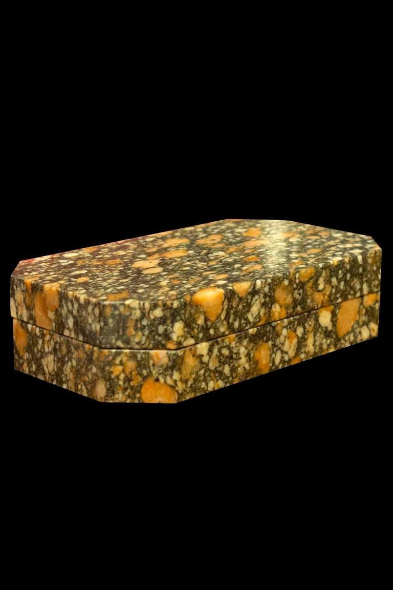 # Y020 - Swedish porphyry covered rectangular box with cut corners.
Swedish, Early 19th Century

See similar examples of boxes, accessories and decorative objects on our web site florianpapp.com

Florian Papp, fine antiques in our New York