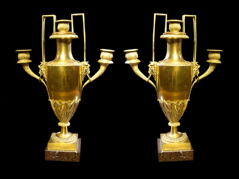 Pair of Italian Three-Light Louis XVI Candelabra, circa 1790 In Excellent Condition For Sale In New York, NY