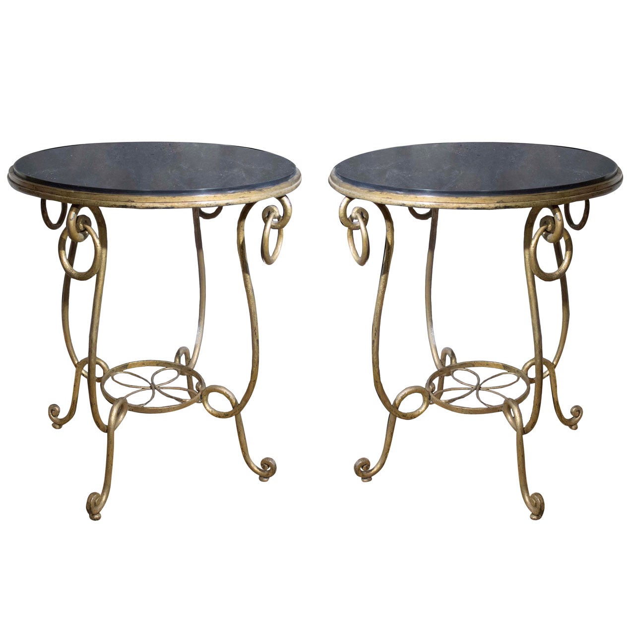 Pair of Gilt Iron Occasional Tables in the Manner of René Prou, circa 1940 For Sale