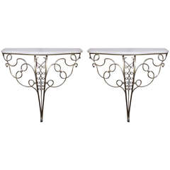 Pair of Art Deco Gilt Metal Console Tables after Rene Drouet