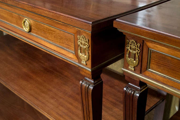 French Pair of Louis XVI Style Mahogany Consoles, circa 1890 For Sale