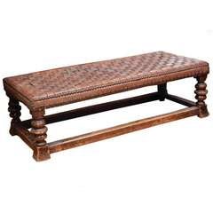 Vintage Woven Leather Footstool circa 1910