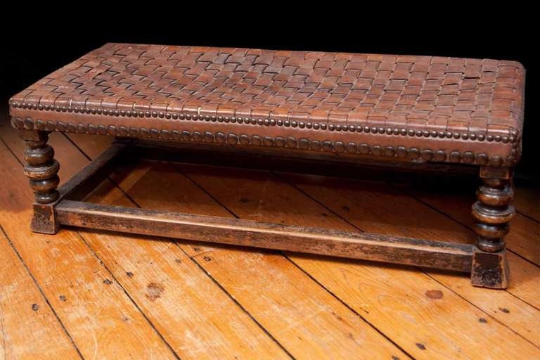 English Woven Leather Footstool circa 1910