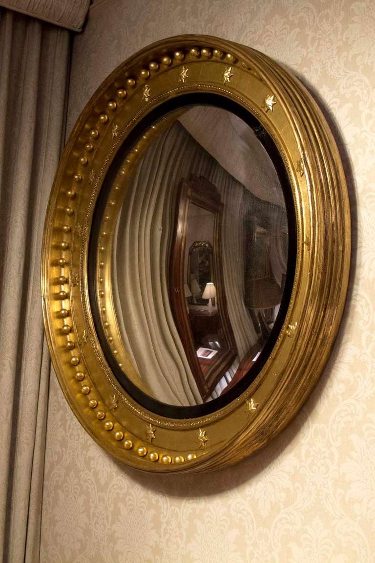 19th Century Regency Giltwood and Ebonized Convex Mirror, circa 1810