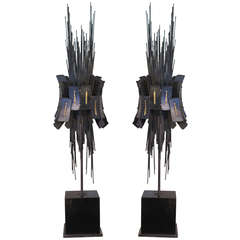 Pair of Brutalist Metal Sculptures