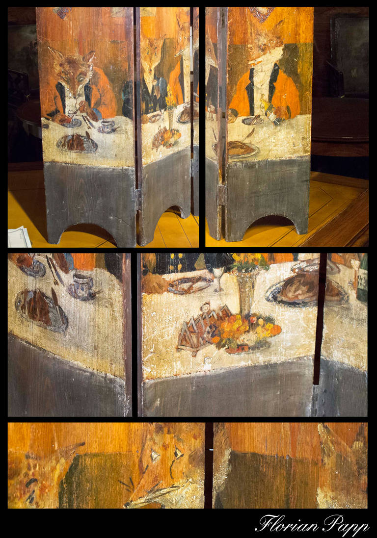 Painted Four-Panel Screen Early 20th Century 6