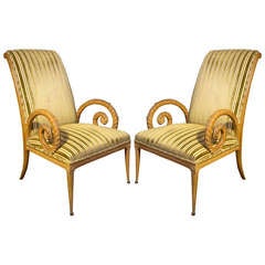 Pair Mid-century Fruitwood Neoclassical Armchairs Mid 20th Century