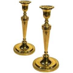 PAIR George III Neoclassical Brass candlesticks. Late 18th century