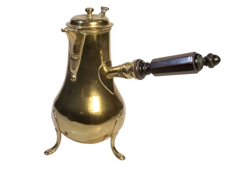 # Y066 - An excellent example of the “tavern” or “coffee house” coffee pot. Sometimes used for chocolate but those examples are usually smaller in size. This example is noteworthy because not only is the lid hinged but the spout as well. The