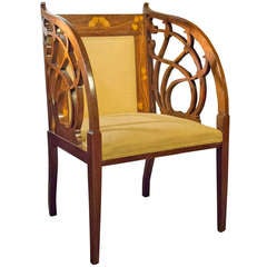 Antique Mahogany and Fruitwood Inlaid Tub Chair, circa 1895