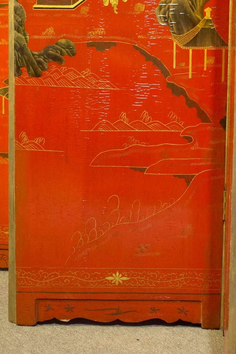 Chinoiserie Red Lacquerand Gold Painted EIght-Panel Screen 2