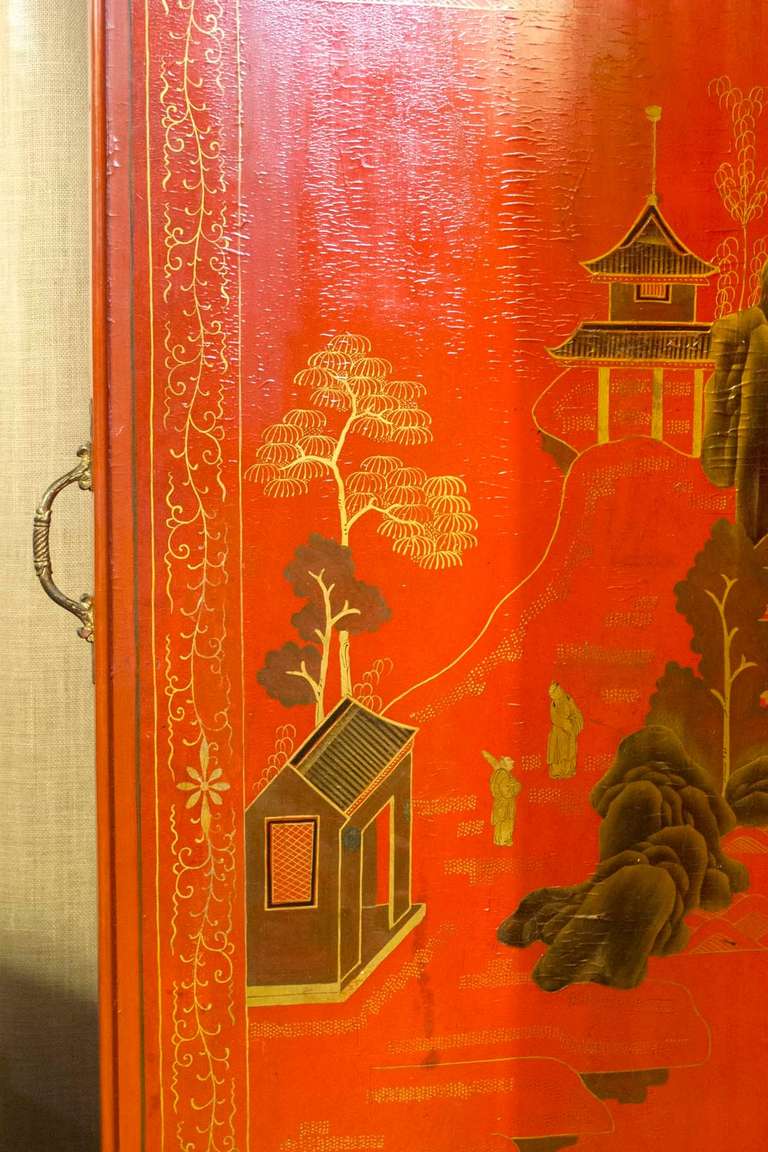 Chinoiserie Red Lacquerand Gold Painted EIght-Panel Screen 3