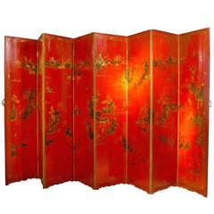Chinoiserie Red Lacquerand Gold Painted EIght-Panel Screen