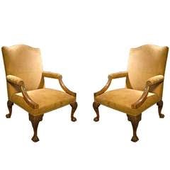 Antique Pair of George III Mahogany Library Armchairs (Gainsborough Chairs)  Circa 1750