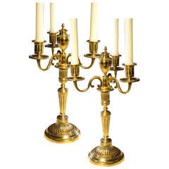 Fine Pair of French Louis XVI Neoclassical Gilt Brass Candelabrum, 19th Century