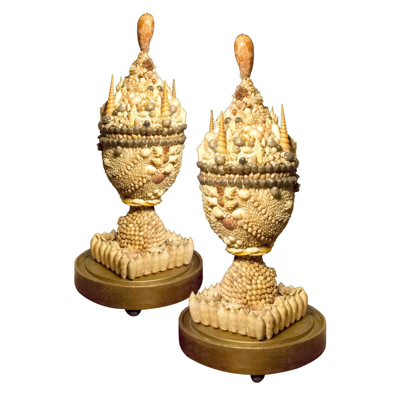 Pair of Shell Encrusted Urns, Late 19th Century For Sale