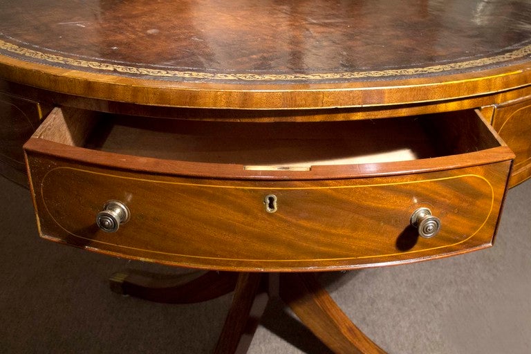 18th Century and Earlier Handsome George III Inlaid Mahogany Drum Table, English Circa 1800