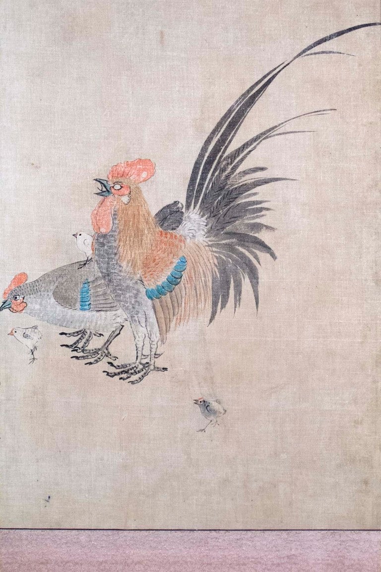 Hand Painted Silk Six Panel Screen - Japanese ca. 1880 1