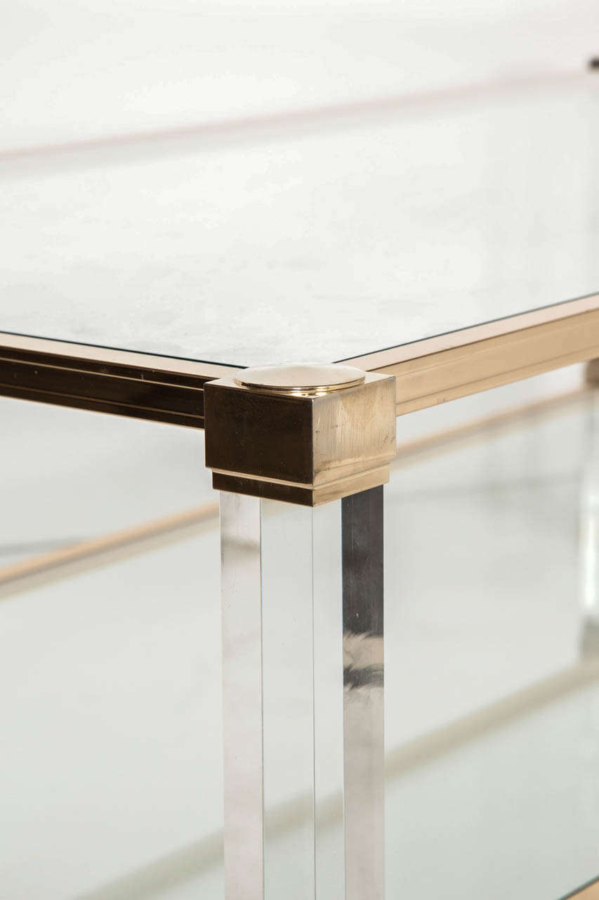 Pierre Vandel Signed Lucite and Brass Coffee Table 1