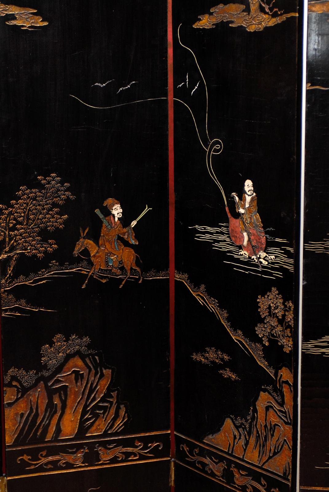 Six-Panel Black Lacquer Coromandel Screen 1