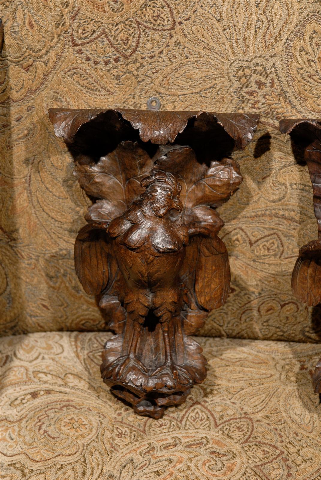 19th Century Pair of Black Forest Carved Wall Brackets or Shelves