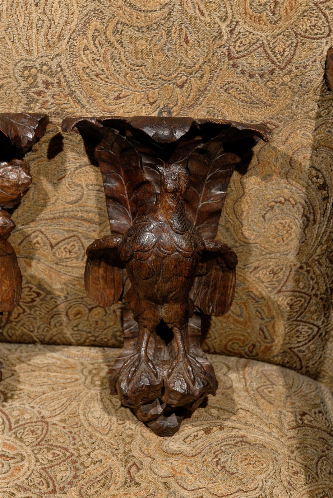 Pair of Black Forest Carved Wall Brackets or Shelves In Excellent Condition In Chamblee, GA