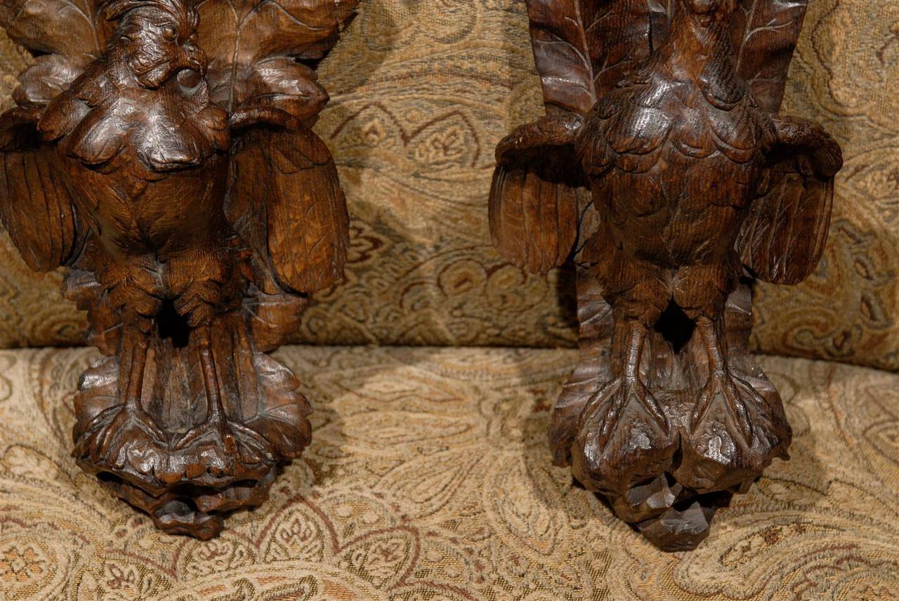 Wood Pair of Black Forest Carved Wall Brackets or Shelves