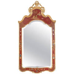 Queen Anne Style Red Chinoiserie Mirror