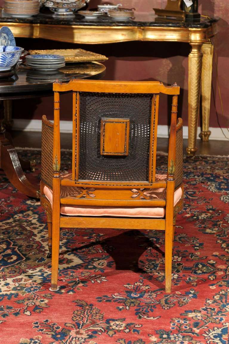 Edwardian Polychrome-Decorated and Caned Satinwood Armchair 3