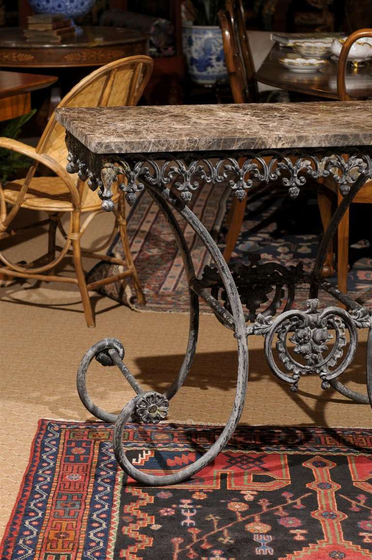 British Vintage European Iron Pastry Table with New Marble Top
