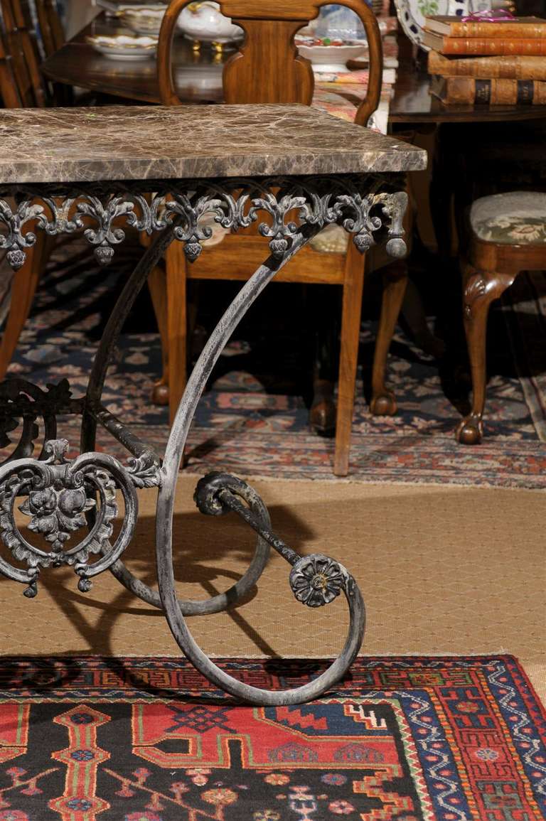 Vintage European Iron Pastry Table with New Marble Top In Excellent Condition In Chamblee, GA