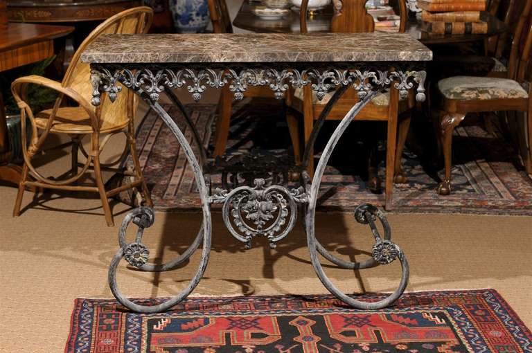Vintage European Iron Pastry Table with New Marble Top 2