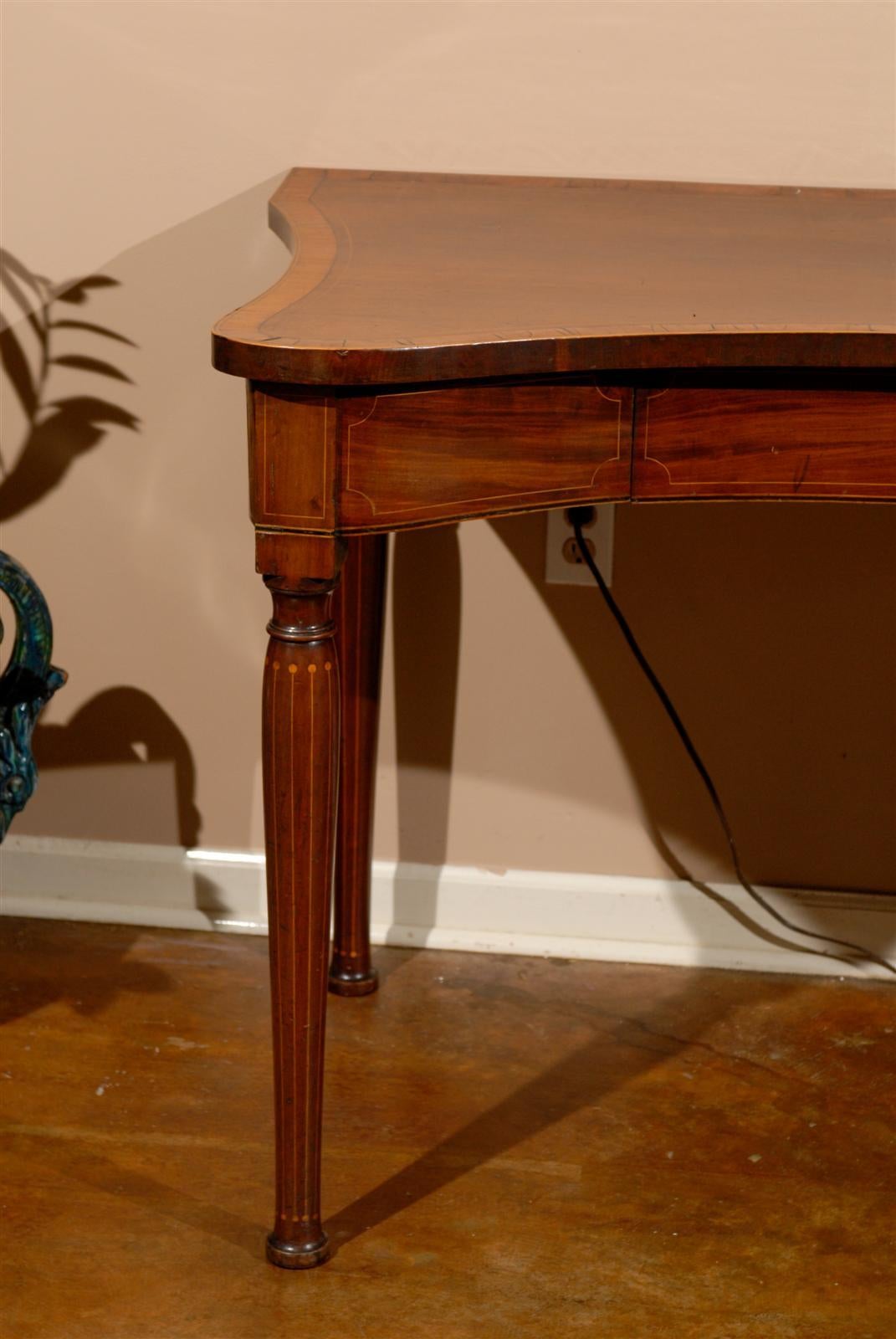 Early 19th Century George III Inlaid Mahogany Kidney-Shaped Console Table