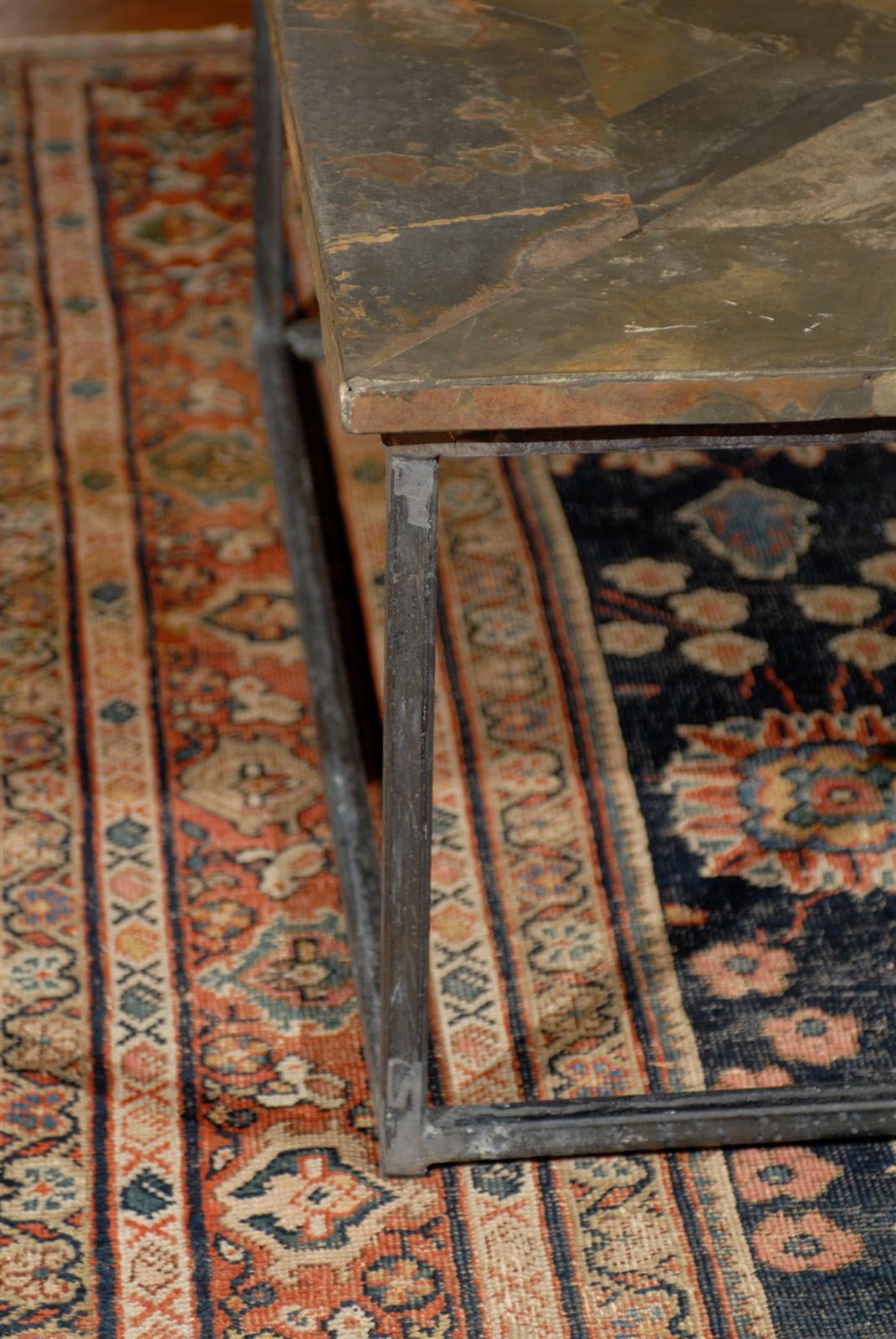 Square Coffee Table with Iron Base and Slate Top at 1stdibs
