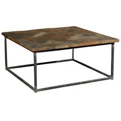 Square Coffee Table with Iron Base and Slate Top