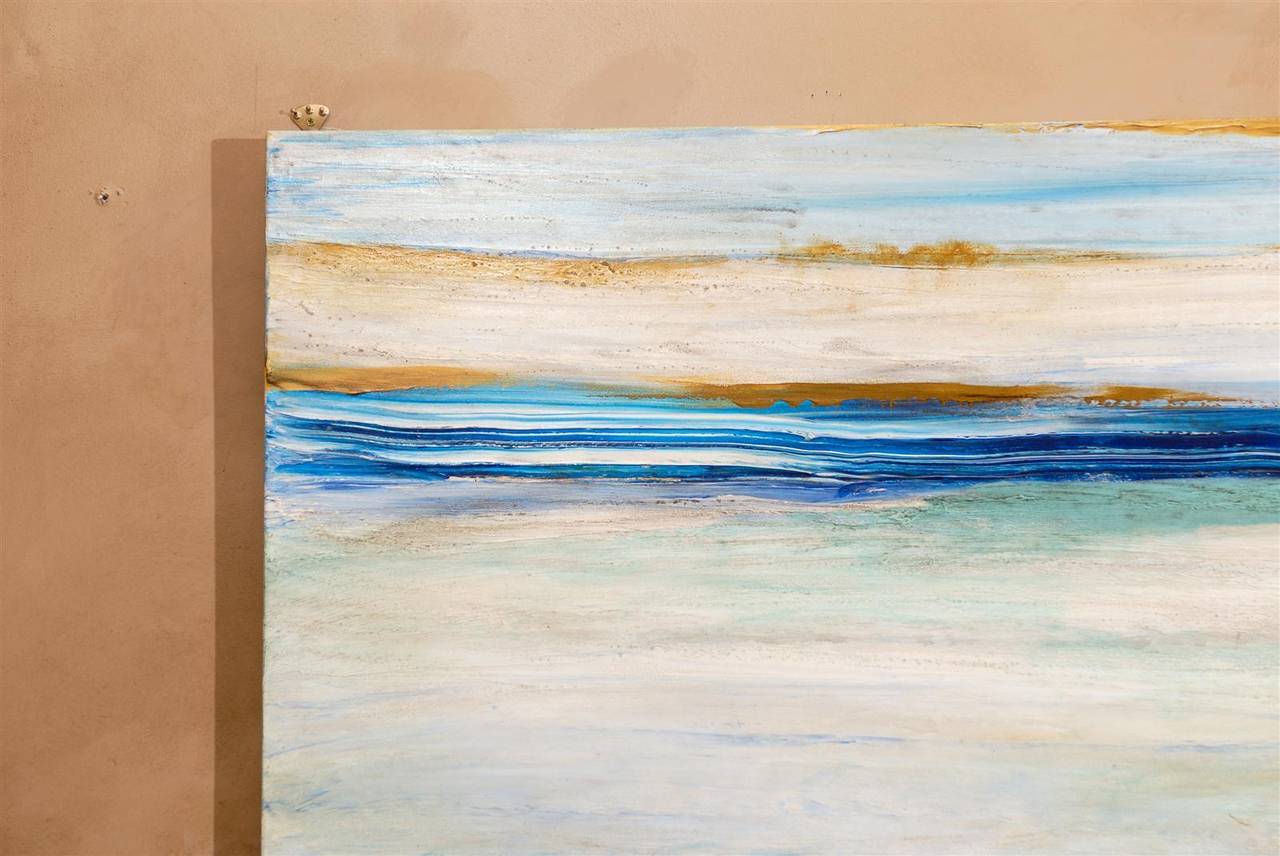 Contemporary Painting of blues and neutrals on Canvas 2