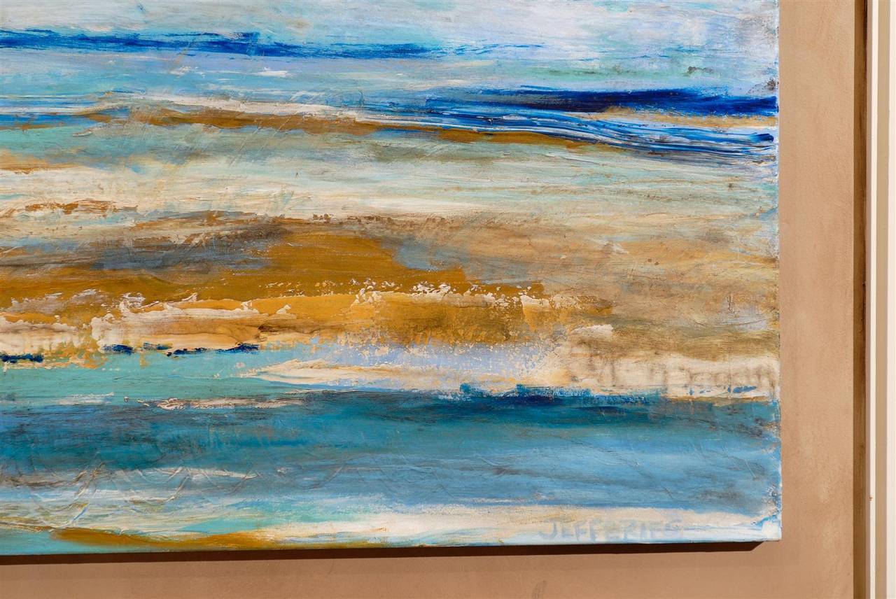 Contemporary Painting of blues and neutrals on Canvas 1