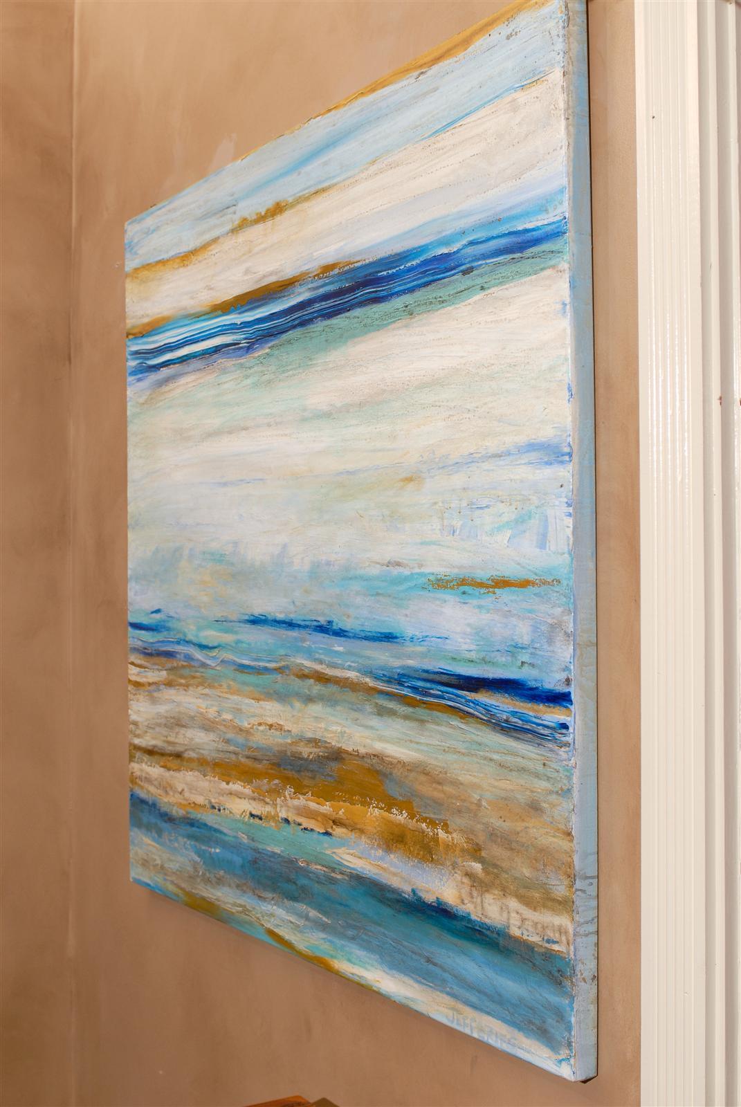 Contemporary Painting of blues and neutrals on Canvas In Excellent Condition In Chamblee, GA
