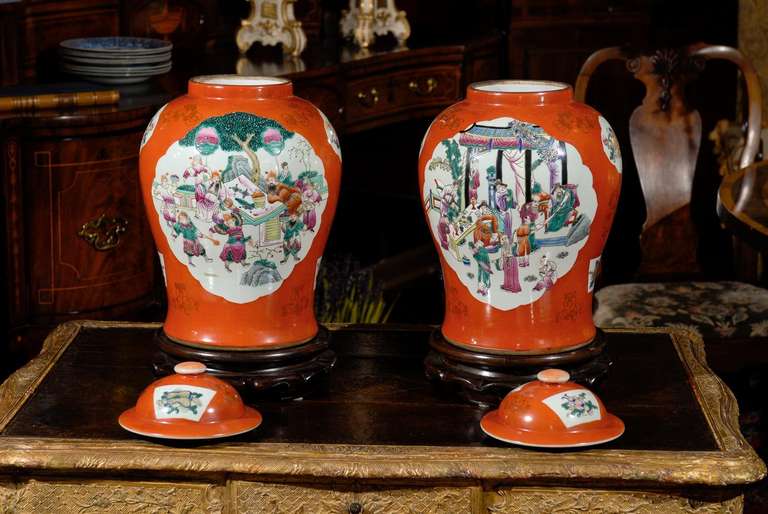 Burnt Orange Porcelain Ginger Jars In Excellent Condition In Chamblee, GA