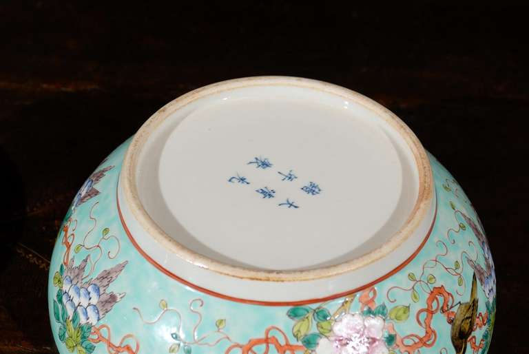19th Century Qing Dynasty Turquoise Porcelain Two-Piece Covered Bowl