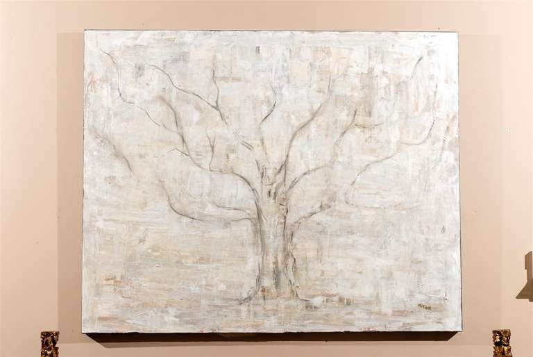 60 x 48 modern, original art by Mary Margaret Binkley of Birmingham Alabama. Perfectly blended whites, beiges and grays having a glossy finish, would compliment any room.

This painting is a picture of growth from a strong, well rooted foundation.