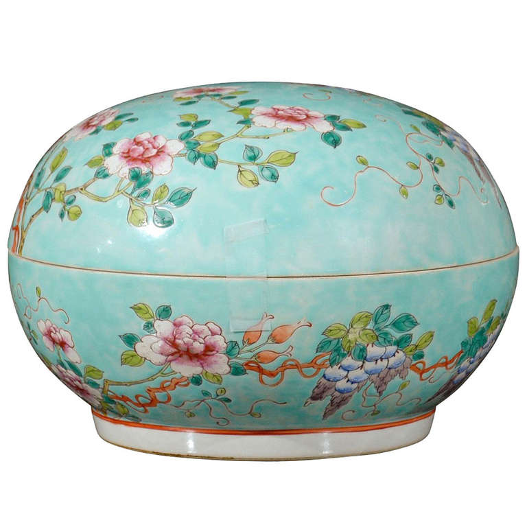 Qing Dynasty Turquoise Porcelain TwoPiece Covered Bowl at 1stdibs