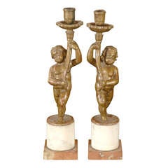 Antique Pair of Cupid Louis XIV Candle Holders