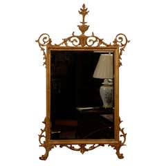 Sheraton Style Gilt Mirror with Scroll and Urn Pediment