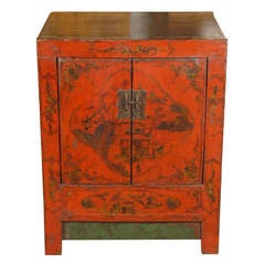 19th C. Painted Red Small Cabinet