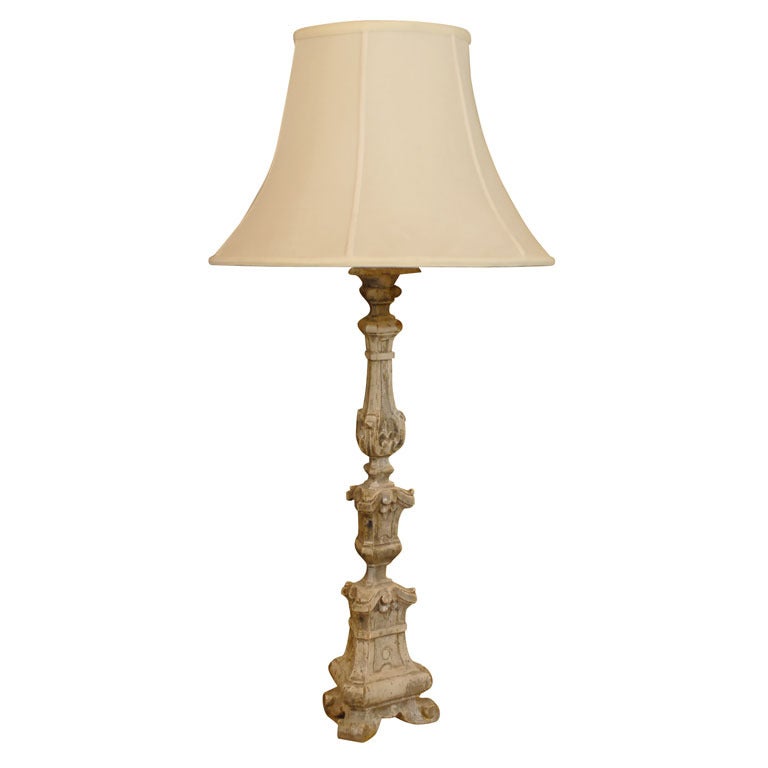 18th C. French Wood Candlestick as a Lamp For Sale